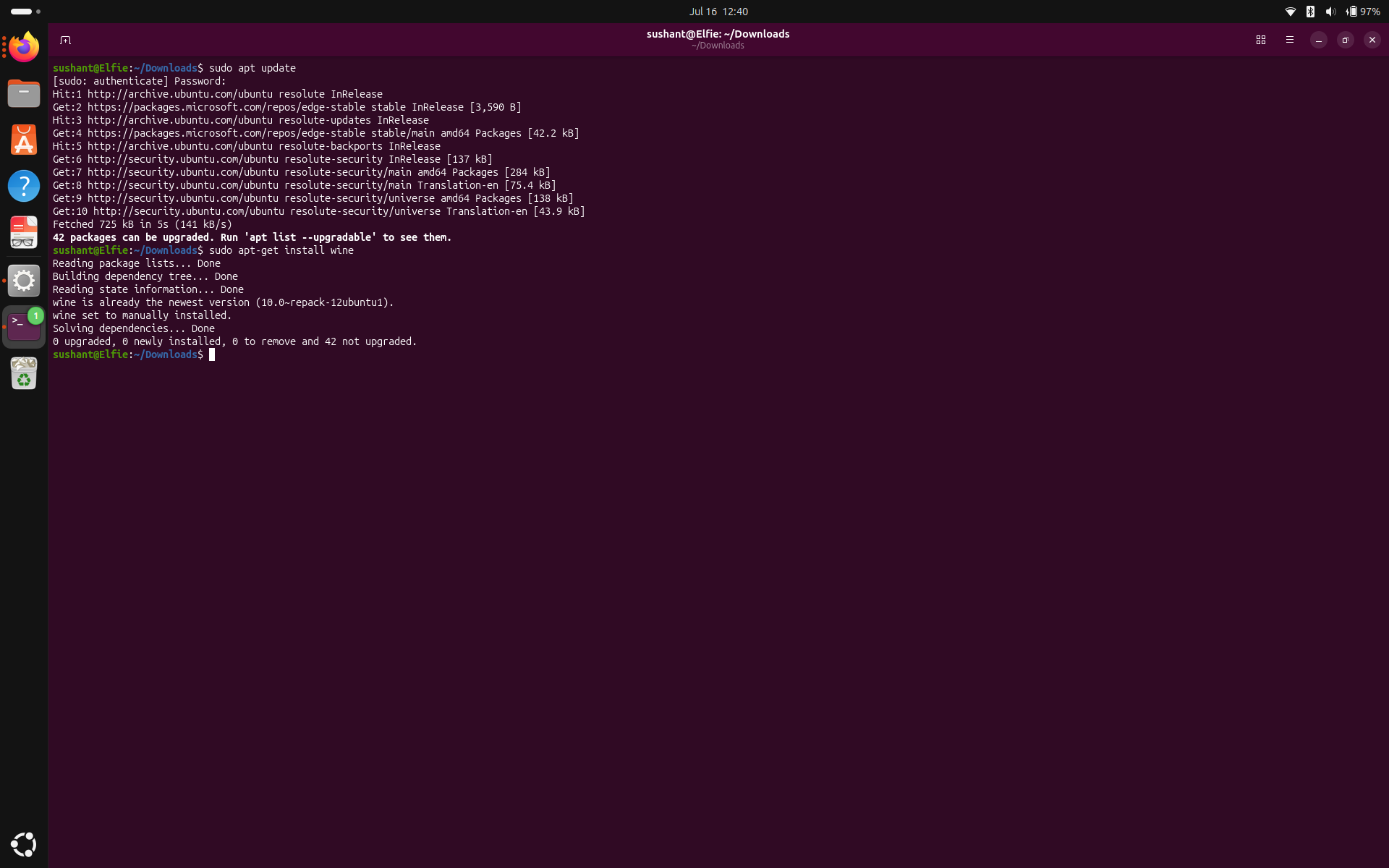 Installing wine